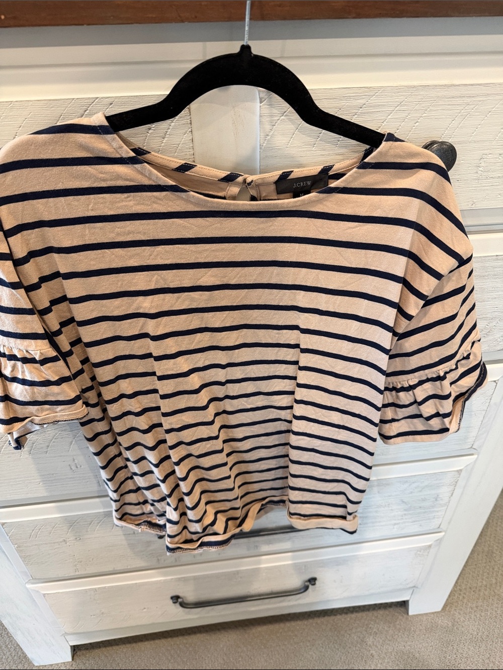 J. Crew Navy Striped Tan Short Sleeve Boatneck Tee